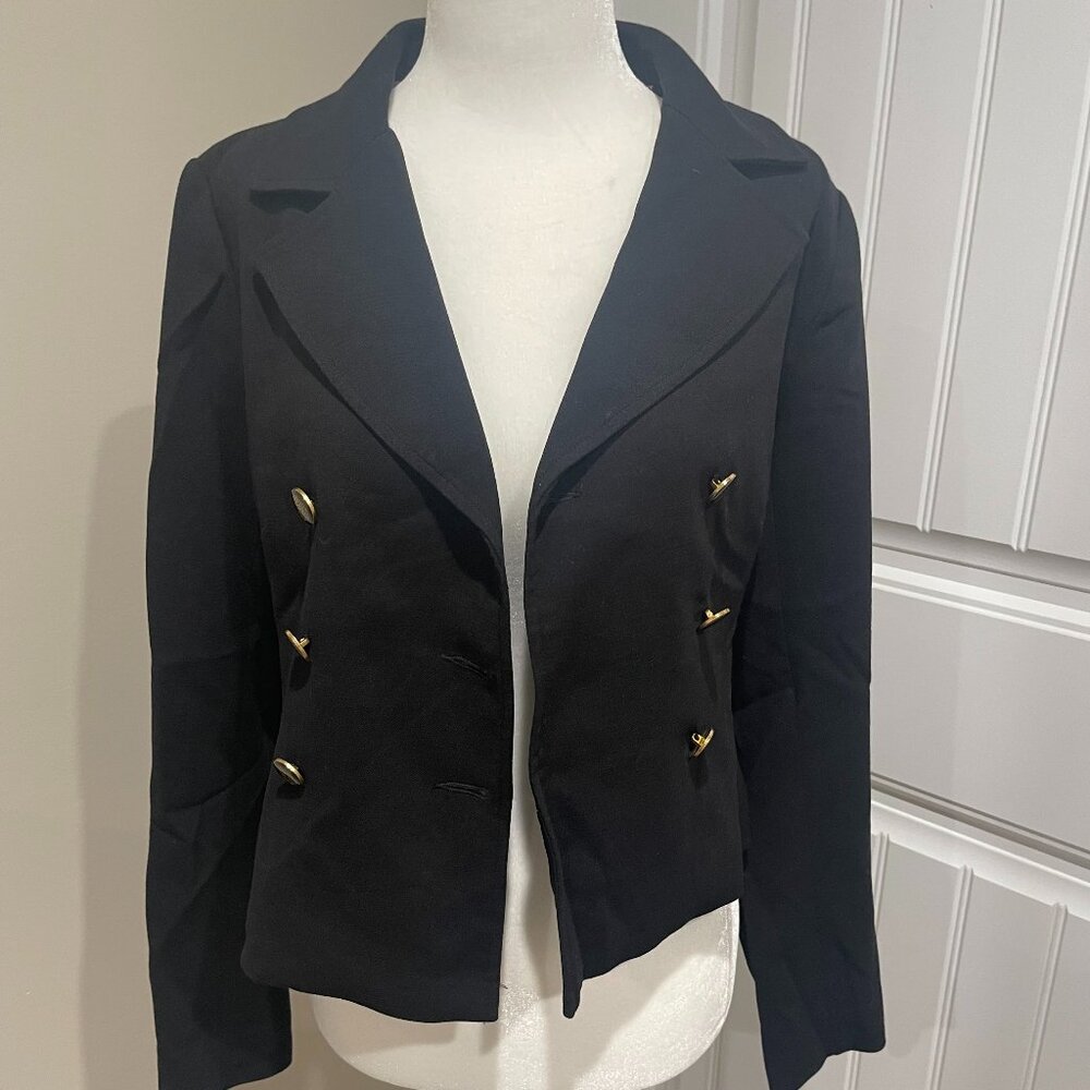 CAbi Black Polyester Floral Lined Double Breasted Blazer